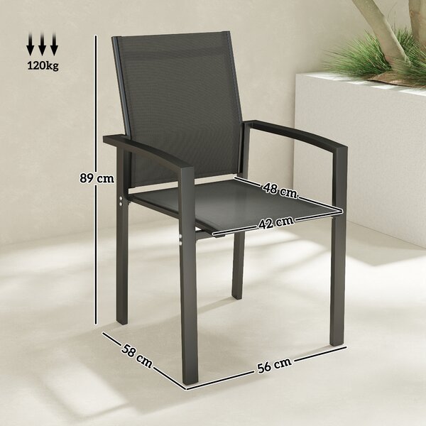 Outsunny Set de 2 Scaune de Grădină cu Cadru din Aluminiu, Plasă Respirabilă și Cotiere, 56x58x89 cm, Gri Închis | Aosom Romania