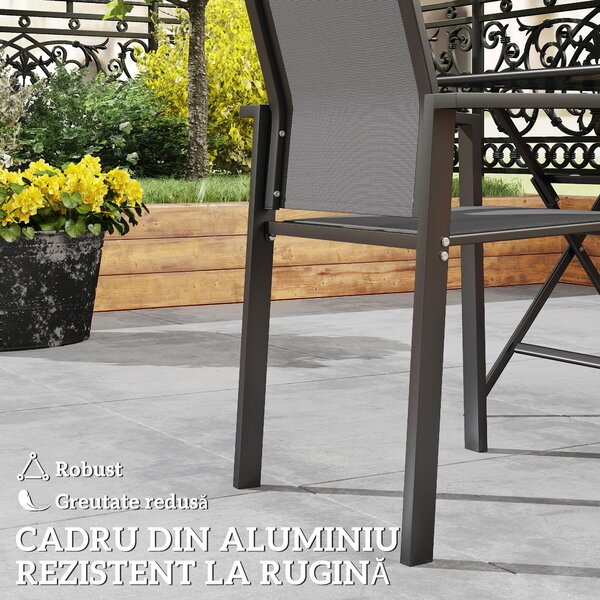Outsunny Set de 2 Scaune de Grădină cu Cadru din Aluminiu, Plasă Respirabilă și Cotiere, 56x58x89 cm, Gri Închis | Aosom Romania