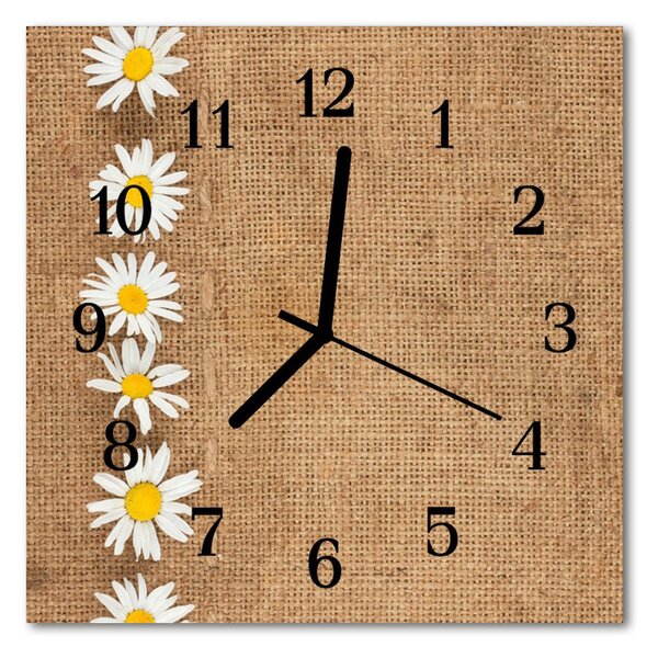 Ceas de perete din sticla pătrat Daisy Flori Brown