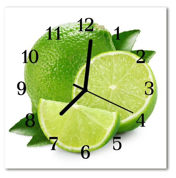 Ceas de perete din sticla pătrat Lime Green Fruit