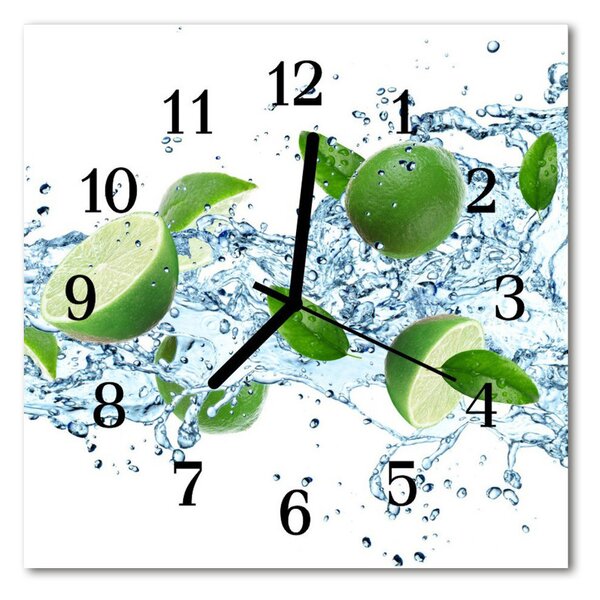 Ceas de perete din sticla pătrat Lime Green Fruit