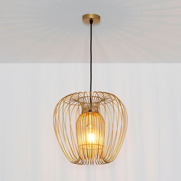 Holländer Lampă suspendată Protetto, auriu, Ø 34 cm, reglabil, Auriu / Alamă, Camera de zi / sufragerie, Metal, Modern