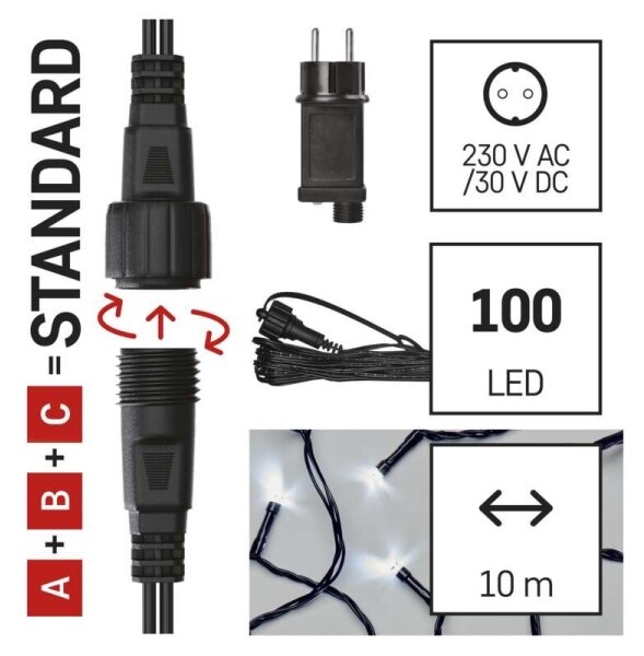 Ghirlandă LED pentru exterior, 100 LED/15 m, IP44, alb rece