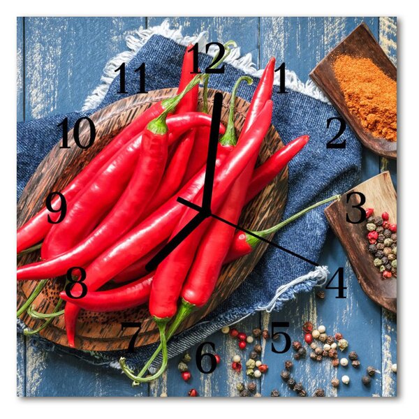 Ceas de perete din sticla pătrat Chilli ardei iute ardei rosu