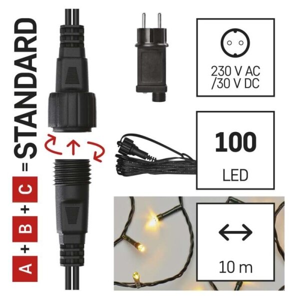 Ghirlandă LED pentru exterior 100 LED/15 m IP44 alb cald