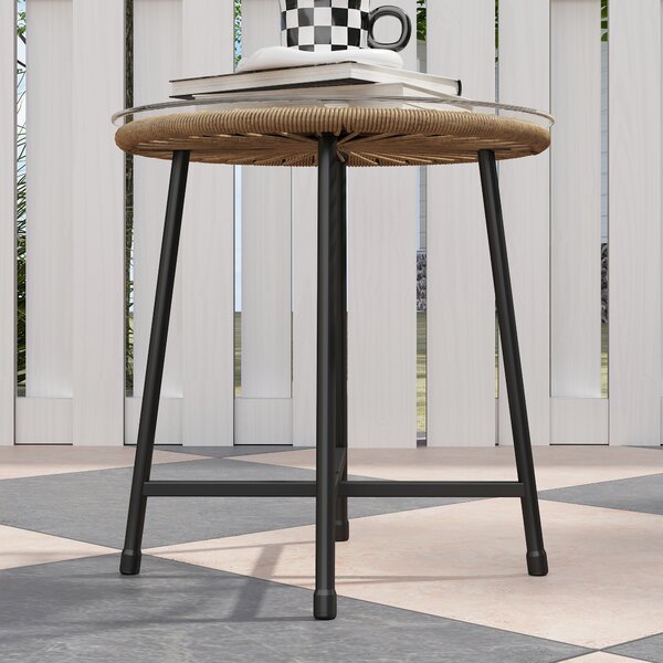 Outsunny Set Bistro din 3 Piese cu Măsuță de Cafea cu Blat de Sticlă și 2 Scaune, Φ45x46 cm, Natural | Aosom Romania