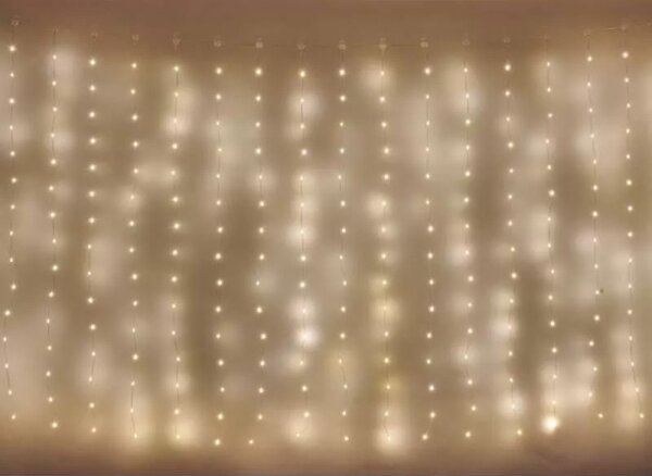 Ghirlandă LED pentru exterior, 300 LED, 8 funcții, 5,9 m, IP44, alb cald