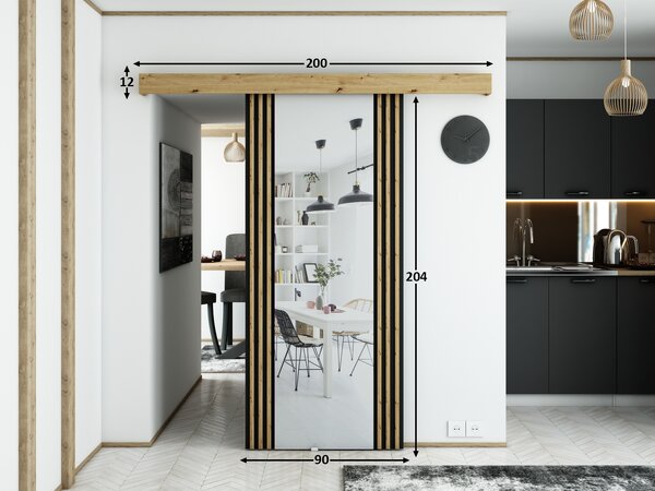 Uși culisante 90 cm Myles I (stejar artisan + negru mat). 1043556