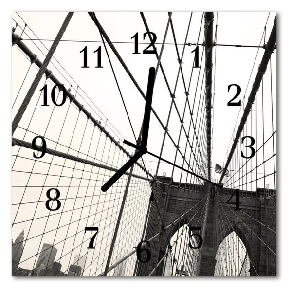 Ceas de perete din sticla pătrat Podul Brooklyn Arhitectura Gray