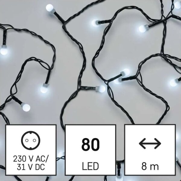 Ghirlandă LED de Crăciun pentru exterior, 80 LED/8 moduri, 13 m, alb rece, IP44