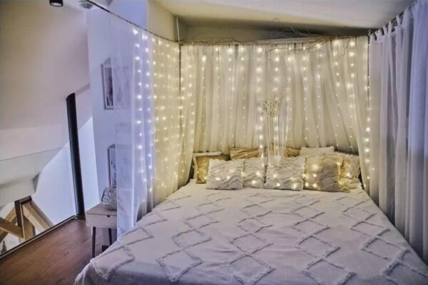 Ghirlandă LED pentru exterior, 300 LED, 8 funcții, 5,9 m, IP44, alb cald