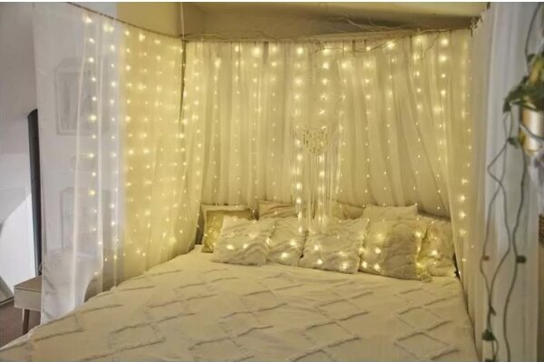 Ghirlandă LED pentru exterior, 300 LED, 8 funcții, 5,9 m, IP44, alb cald