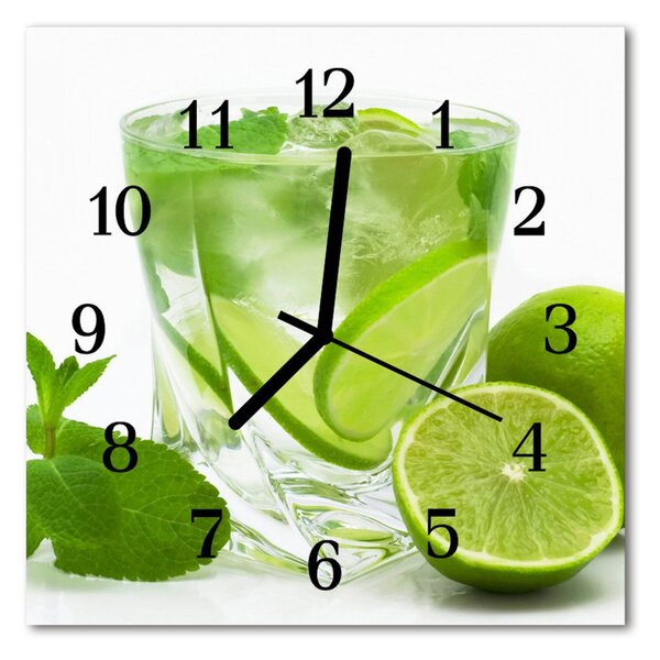 Ceas de perete din sticla pătrat Lime Green Fruit