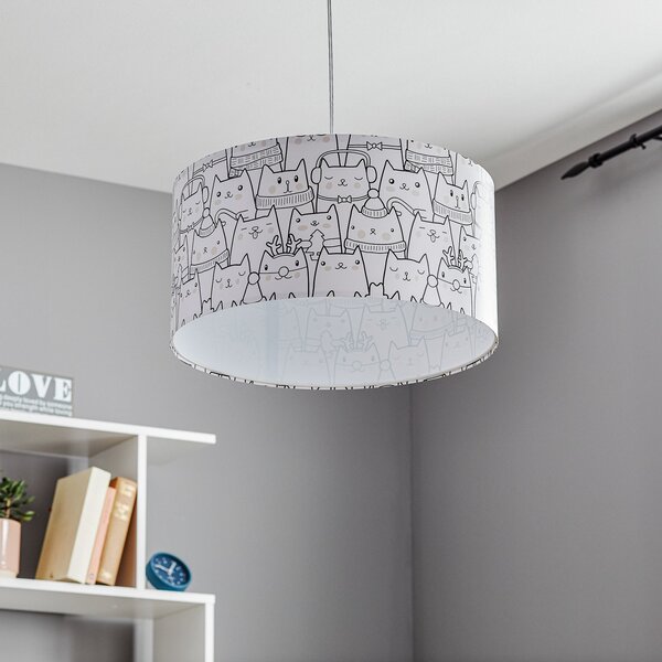 Maco Design Lampă suspendată Cats imprimată cu un motiv de pisică, reglabil, Alb, Camera copiilor, Plastic