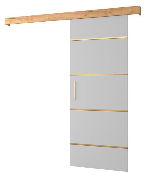 Uși culisante 90 cm Sharlene IV (alb mat + stejar artisan + auriu). 1043750