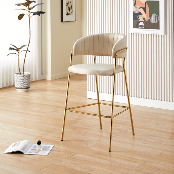 KONDELA Scaun de bar de design, ţesătură bej Velvet/gold crom auriu, DASMIN TIP 2