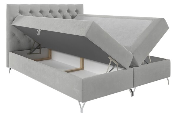KONDELA Pat cu boxspring, 140x200, ţesătură gri deschis Velvet, GULIETTE + cadou