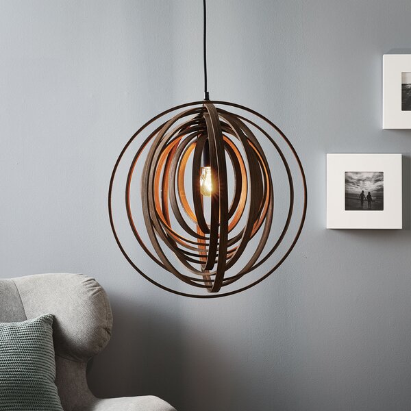 Trio Lighting Lampă suspendată Boolan cu abajur de bambus, maro, reglabil, Lemn, Camera de zi / sufragerie, Bamboo, Scandinavă