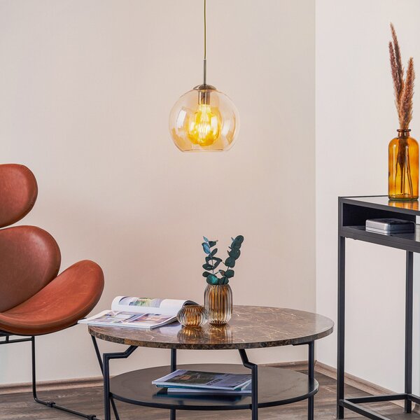 Searchlight Lampă susp Balls sferă sticlă amber 25cm, reglabil, Camera de zi / sufragerie, Sticlă, Modern, Suspensie cu flacără unică