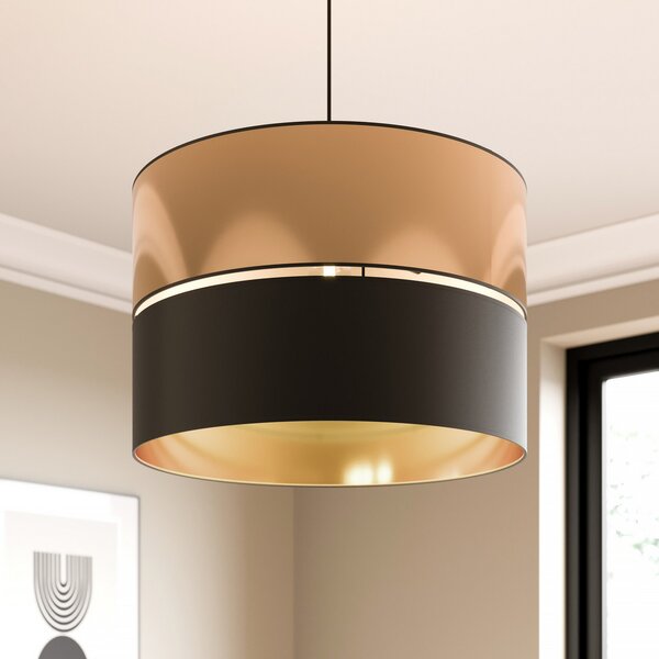 TK Lighting Lampă suspendată Hilton, negru/auriu, 1 bec, reglabil, Negru, Camera de zi / sufragerie, Metal, Modern