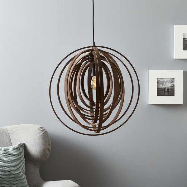 Trio Lighting Lampă suspendată Boolan cu abajur de bambus, maro, reglabil, Lemn, Camera de zi / sufragerie, Bamboo, Scandinavă