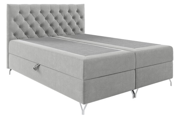 KONDELA Pat cu boxspring, 140x200, ţesătură gri deschis Velvet, GULIETTE + cadou