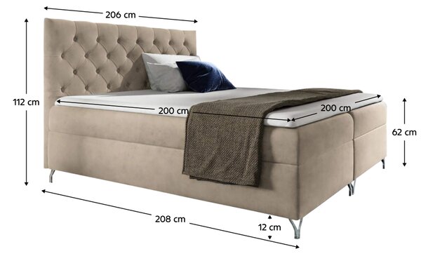 KONDELA Pat cu boxspring, 200x200, ţesătură bej catifea, GULIETTE + cadou