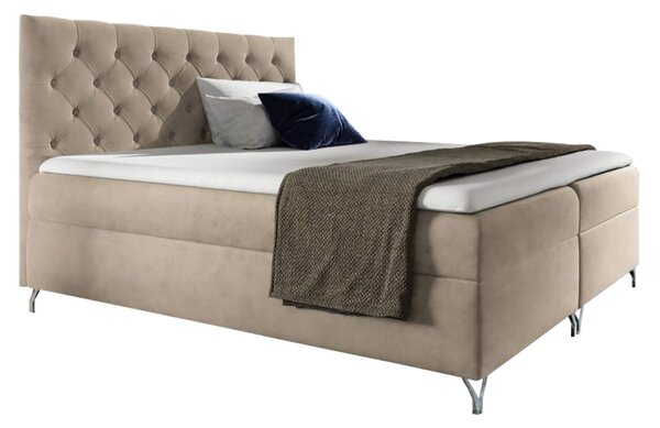 KONDELA Pat cu boxspring, 200x200, ţesătură bej catifea, GULIETTE + cadou