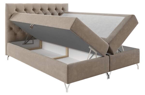 KONDELA Pat cu boxspring, 200x200, ţesătură bej catifea, GULIETTE + cadou