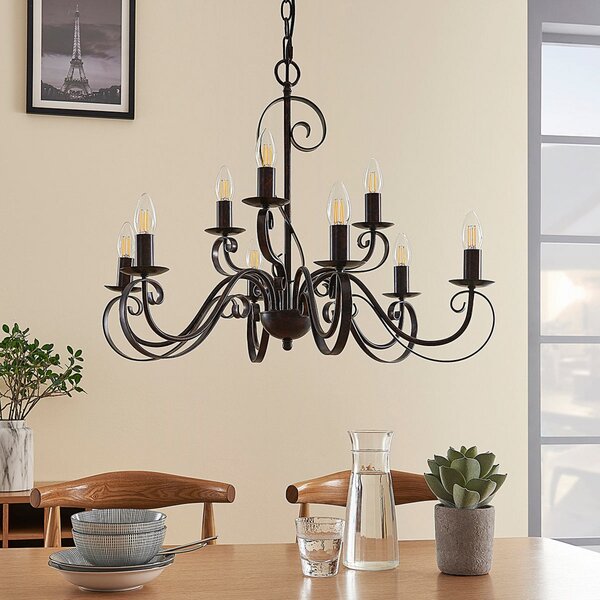 Lindby Candelabru Caleb, 9 becuri, culoare rugină, metal, E14, reglabil, Maro / Rugină, Hol, Metal, Casă de țară / Rustic