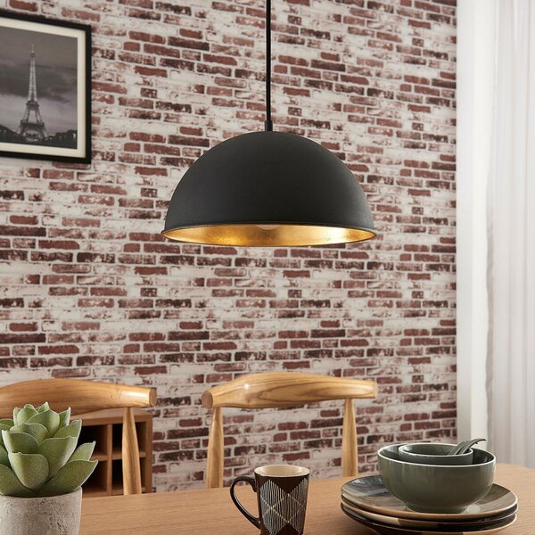 Lindby lampă suspendată Leya, negru / auriu, metal, Ø 30 cm, E27, reglabil, Negru, Camera de zi / sufragerie, Metal, Modern