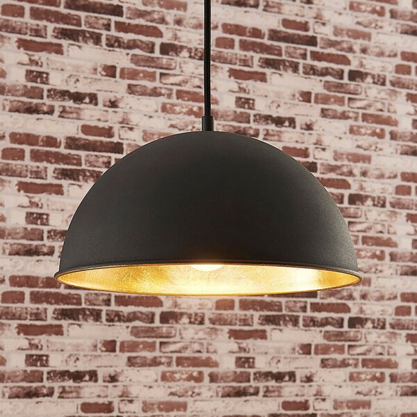Lindby lampă suspendată Leya, negru / auriu, metal, Ø 30 cm, E27, reglabil, Negru, Camera de zi / sufragerie, Metal, Modern