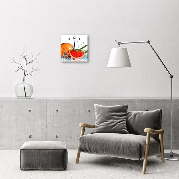 Ceas de perete din sticla pătrat Grapefruit fructe Orange