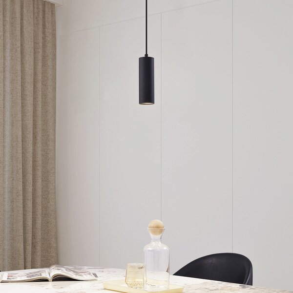 Lindby Lampă suspendată Joffrey, Ø 6 cm, negru, metal, GU10, reglabil, Negru, Camera de zi / sufragerie, Metal, Modern