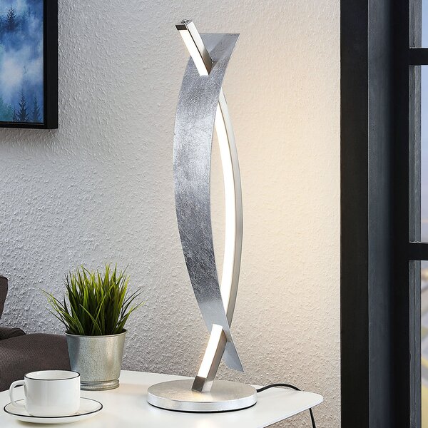 Lucande LED lampă de masă Marija, argintiu, dimabil, 62 cm, reglabil, Metalic, Camera de zi / sufragerie, Metal, Modern