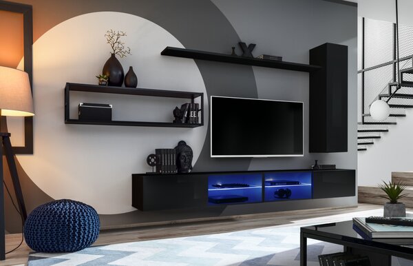 Mobilier living Shelly 27 ZZ SW M4 (negru mat + negru lucios + negru mat). 1024213