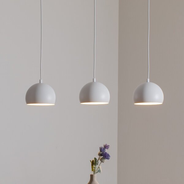 Luminex Lampă suspendată Sool, albă, lungime 65 cm, 3 becuri, metal, E27, reglabil, Alb, Camera de zi / sufragerie, Metal