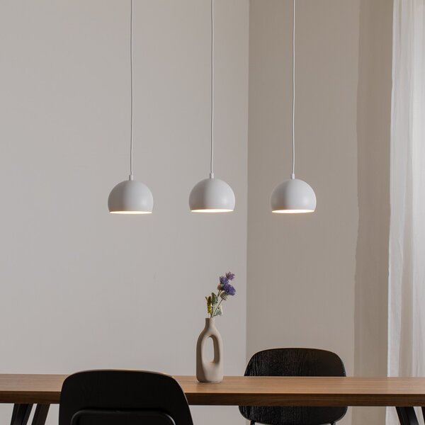Luminex Lampă suspendată Sool, albă, lungime 65 cm, 3 becuri, metal, E27, reglabil, Alb, Camera de zi / sufragerie, Metal