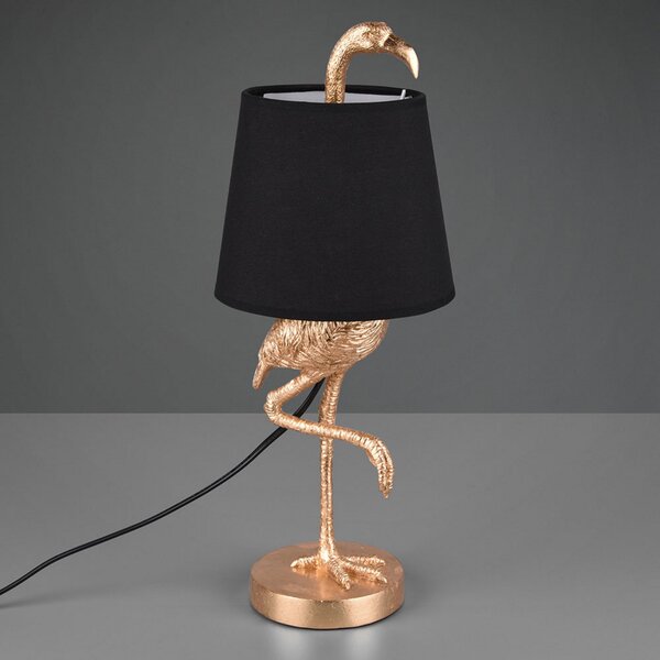 Reality Leuchten Lampă de masă Lola cu flamingo, negru/auriu, Auriu / Alamă, Camera de zi / sufragerie, Plastic, Modern