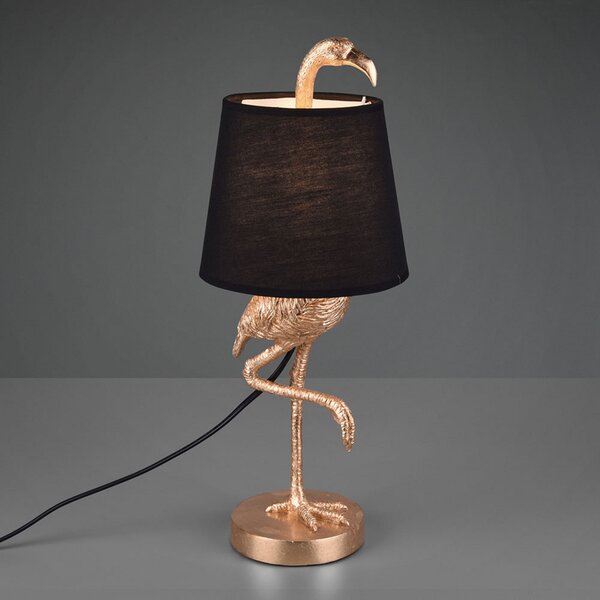 Reality Leuchten Lampă de masă Lola cu flamingo, negru/auriu, Auriu / Alamă, Camera de zi / sufragerie, Plastic, Modern