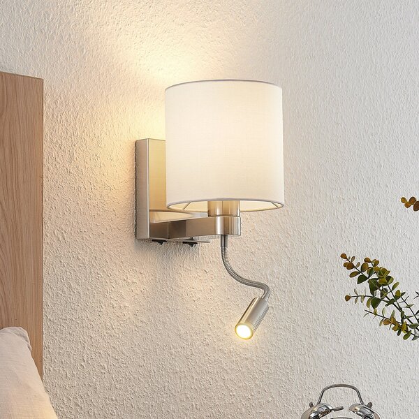 Lucande Aplică de perete Brinja, 45 cm, pivotantă, lumină lectură, E27, Metalic, Camera de zi / sufragerie, Țesătură / Textil, Lumină de lectură