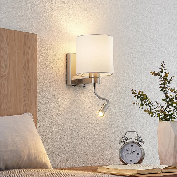 Lucande Aplică de perete Brinja, 45 cm, pivotantă, lumină lectură, E27, Metalic, Camera de zi / sufragerie, Țesătură / Textil, Lumină de lectură