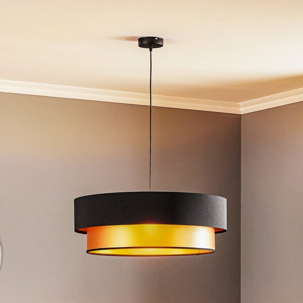 Maco Design Lampă suspendată Dorina, negru/auriu Ø 60cm, reglabil, Negru, Camera de zi / sufragerie, Plastic, Modern