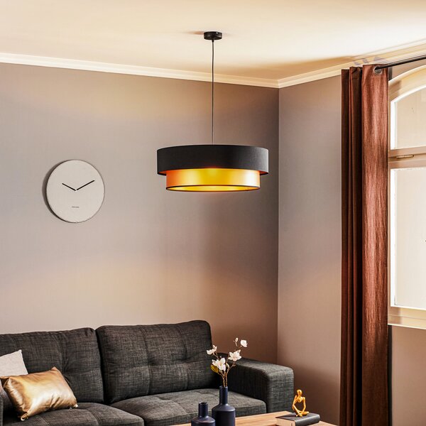 Maco Design Lampă suspendată Dorina, negru/auriu Ø 60cm, reglabil, Negru, Camera de zi / sufragerie, Plastic, Modern