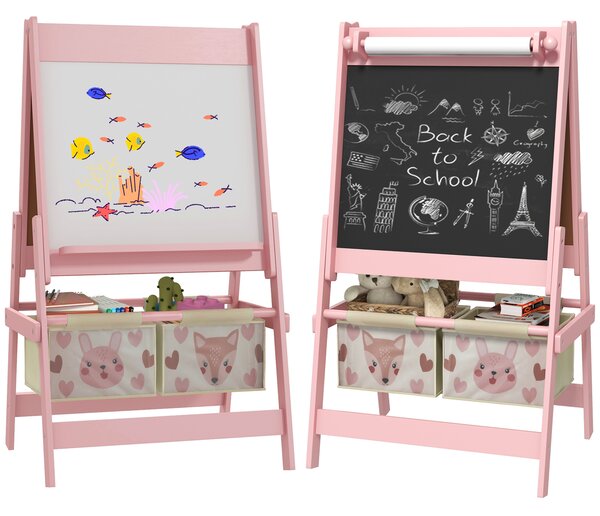 AIYAPLAY Tablă de Scris 3 În-1 pentru Copii 3-8 Ani din Lemn, 54x46,5x93 cm, Roz | Aosom Romania
