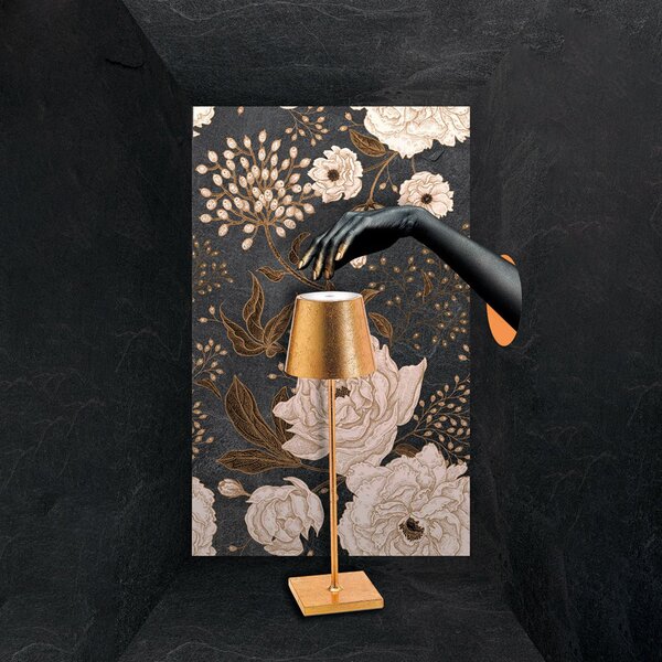 Zafferano Poldina LED lampă de masă cu baterie decor aur, reglabil, Auriu / Alamă, Camera de zi / sufragerie, Metal, Modern