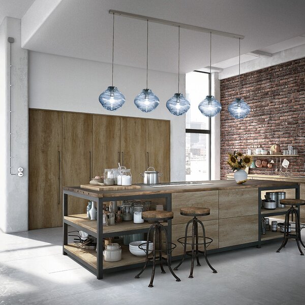 AILATI Bonnie lampă suspendată 130 cm albastru deschis, reglabil, Albastru, Camera de zi / sufragerie, Sticlă, Modern