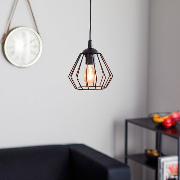 HELAM Lampă suspendată Agat negru, 1 bec, reglabil, Negru, Camera de zi / sufragerie, Metal, Modern