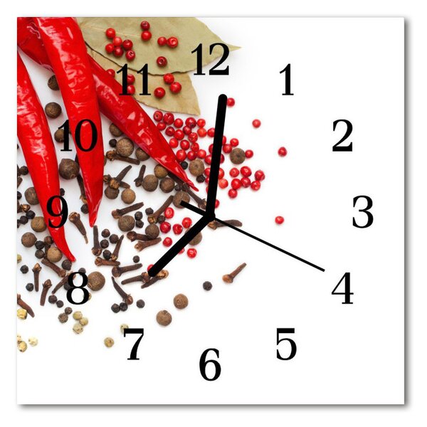 Ceas de perete din sticla pătrat Chili Red Chili