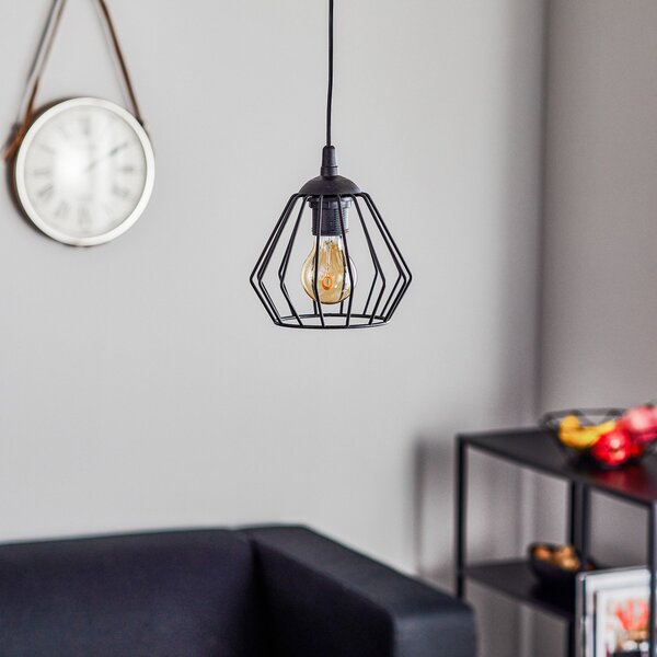 HELAM Lampă suspendată Agat negru, 1 bec, reglabil, Negru, Camera de zi / sufragerie, Metal, Modern